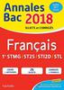 Annales Bac 2018 Français 1ères Techno - Mazzucchelli, Franck