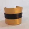 Bracelet large cuir doré avec bande noire centrale - Photo 0