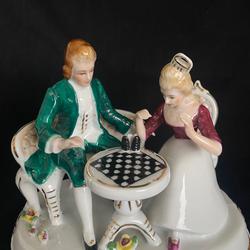 Sculpture couple joueurs d'échecs Capodimonte - Photo 1