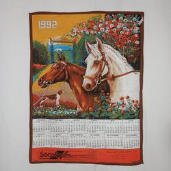 Lot de 2 torchons calendrier vintage thème des chevaux  - Photo 0
