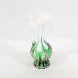 Vase vintage vert et blanc en verre de Murano avec poignet - Photo 1