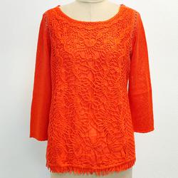 Pull mailles et crochet orange "Bréal" - S - Femme - Photo zoomée