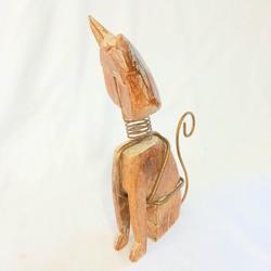 Statuette de chat en bois et métal - Photo 0