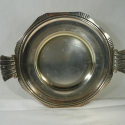 plat art déco en métal argenté de diamètre 27 cm en bon état - Photo 0