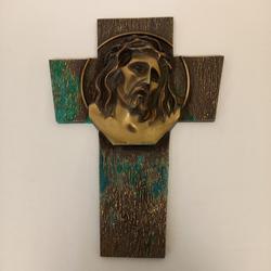 Bronze art déco vintage antique lourd signé un mur de jésus crucifix croix Dubois  - Photo 1