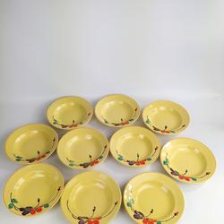 Lot de 10 assiettes creuses jaunes motif floral - faïence sarreguemine collection GINETTE  - Photo 0