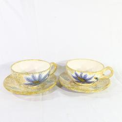 Duo de Tasses et leurs Sous-Tasses à motif floral fait main en céramique - Photo 0