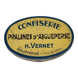 Ancienne boîte en tôle peinte - confiserie pralines d'Aigueperse - Photo 1