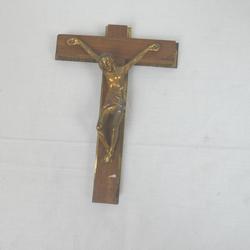 Crucifix En Cuivre et En Bois Vintage - Photo 0