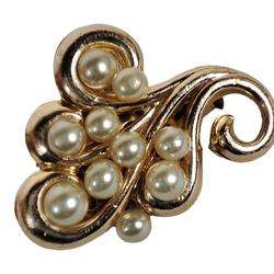 Broche dorée en forme de tourbillons avec petites perles - Photo 0