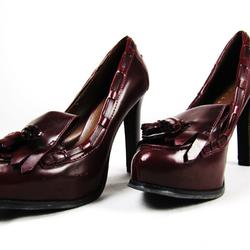 Charles & Keith : Chaussures à talons 10 cm style mocassins rouge bordeaux cuir - Pointure 37 - Photo 1