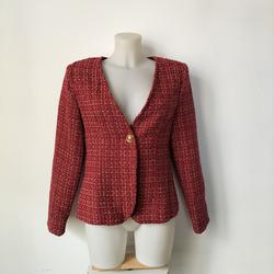 Veste rouge carreaux chiné - sans marque (etiquette coupée) -T 38 - Photo 0