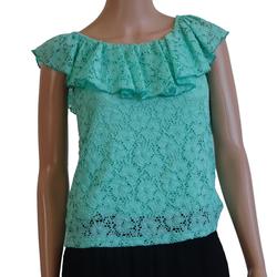 Haut turquoise broderie anglaise - J-COLLECTION - 34 - Photo 0