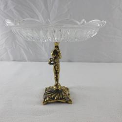 Coupe à fruit ou à dragé en cristal et le pied en bronze Art nouveau 20ème siècle - Photo 1