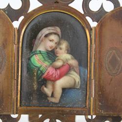 Objets d'hier, Petit chevalet religieux "Vierge à la chaise" de Raphaël - Photo 1