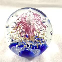 Presse papier Sulfure - Boule de verre - Transparente + bleu, rose et doré - Photo 1