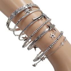 Lot de 7 bracelets Réminiscence Semainier Joncs Bijou en métal argenté strass étoiles - Photo 1