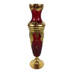 Vase en verre boho tchèque rubis - Photo 1