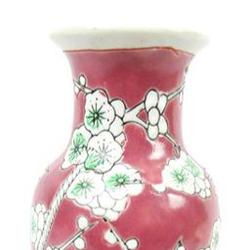 Petit vase chinois céramique blanc rouge motif fleur - Photo 0
