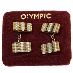 Paire de boutons de manchette Olympic en métal doré strié vintage - Photo 0