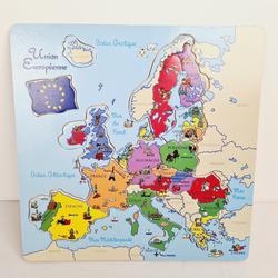 Puzzle en bois -Carte d'union Européenne - 17 pièces - - Photo 0