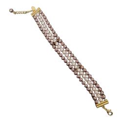 Bracelet 3 rangs de perles roses et brunes avec fermoir doré - Photo 1