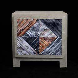 Meuble "Cube" en carton décoré de pailles de papier recyclé - TRËMA  - Photo 0