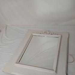 Miroir Blanc Ancienne Encadre En Bois  - Photo 1