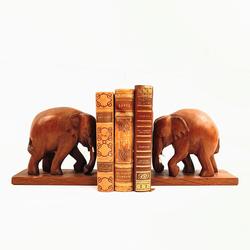 Duo serre-livres "éléphants" en bois  - Photo 1