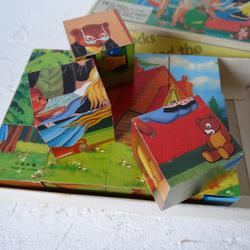 Puzzle 15 cubes vintage "Boucle d'or et les 3 ours"  - Photo 1