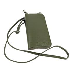 Porte-feuille, porte monnaie, housse à portable à bandoulière en cuir véritable vert foncé - Photo 0