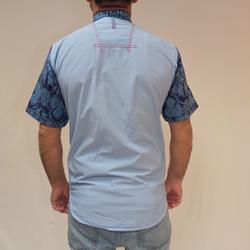 Chemise Homme Rembobinez - taille S- Bleue avec de fines rayures et motifs floraux - Photo 1