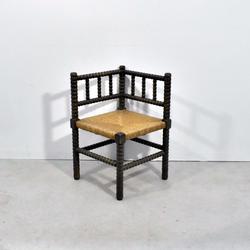 Chaise d'Angle - Bois Teinté & Paille Tressée - Photo 0