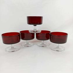 5 coupes et 5 verres à vin Rubis Luminarc - années 70  - Photo 1