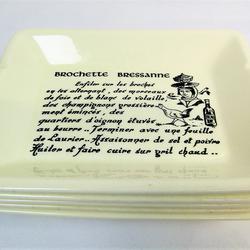 Art Déco vintage 1950 - cinq plateaux de service rectangulaire en céramique vintage pour brochettes fait main. Fabriqué en France par GIEN.  - Photo 1