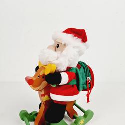 Bois - Père Noël sur cheval à bascule - 23 cm - Photo 0