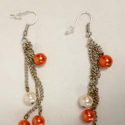 Boucles d'oreille en chaine et perles recyclées  - Photo 1