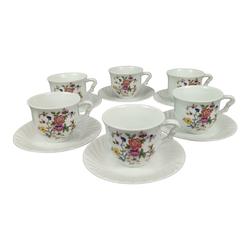 Lot de 6 tasses et soucoupes en porcelaine de Couleuvre - décor fleuri - Photo 0
