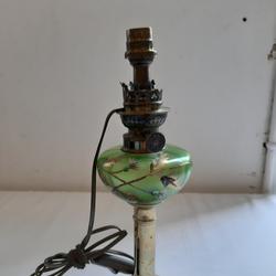 Pieds de lampe à pétrole électrifiée, en laiton et verre émaillé, art nouveau - Fabrication Française - Photo 0
