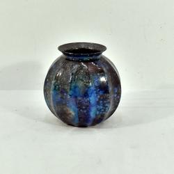 Vase en Verre Laqué Bleu - Jean Noel Bouillet - Laque Line  - Photo 0