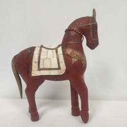 Statue de cheval en bois sculpté ; ajusté fait à la main-  - Photo 1