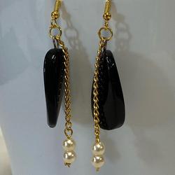 Boucles d'oreilles, pendants, en perles et chaines recyclées - Photo 0