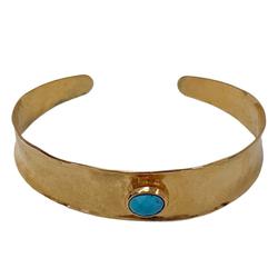 Bracelet manchette Satellite bijou Jonc ouvert en métal doré à l'or fin et turquoise - Photo 1