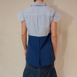 Chemise sans manches femmes été - REMBOBINEZ - T40 - bleu et blanc - Photo 1