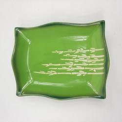 Vide-poches en porcelaine à bambou blanc sur fond vert vif - Photo 0