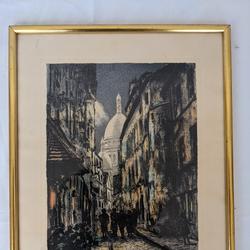 Lithographie - tableau Montmartre - rue saint Rustique -1954 - Photo 0