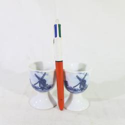 Duo de Coquetiers à motif " Moulins à vent " en porcelaine de Delft , Hollande  - Photo 1
