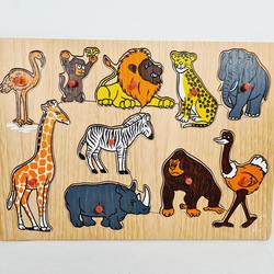 Puzzle à boutons en bois - Animaux sauvages - 10 pièces - Photo 0