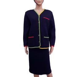 Ensemble vintage Saint Charles T 4 veste & jupe en lainage bleu marine - Photo 0