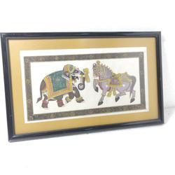 Tableau indien - motif éléphant et cheval indien  - Photo zoomée